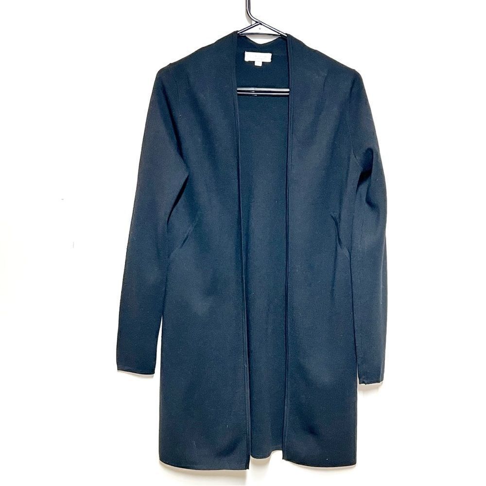 Kinross Cashmere Open Front Black Wool Silk Sweater Jacket Sz S